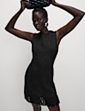 Textured Knitted Fringed Mini Dress