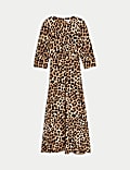 Animal Print Round Neck Midi Tea Dress