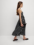 Lyocell Rich Polka Dot Sweetheart Neckline Maxi Waisted Dress