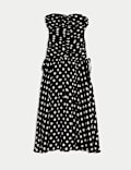 Robe longue en lyocell à taille ajustée, encolure en cœur et motif pois