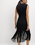 Fringe Detail Midi Column Dress