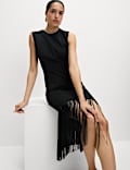 Fringe Detail Midi Column Dress