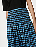 Cotton Blend Checked Midi A-Line Skirt