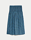 Cotton Blend Checked Midi A-Line Skirt