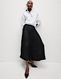 Textured Pleated Midi Slip Skirt