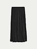 Textured Pleated Midi Slip Skirt