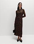 Devoré Floral Round Neck Midaxi Dress