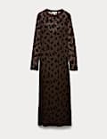 Devoré Floral Round Neck Midaxi Dress