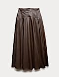 Leather Look Pleated Midaxi Skirt