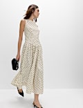 Polka Dot Round Neck Midaxi Waisted Dress