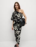 Pure Cotton Floral One Shoulder Midaxi Column Dress