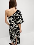 Pure Cotton Floral One Shoulder Midaxi Column Dress
