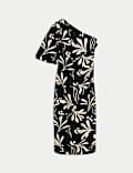 Pure Cotton Floral One Shoulder Midaxi Column Dress