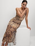 Vestido bodycon a media pierna de tirantes con malla floral