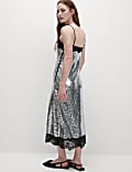 Sequin Square Neck Midi Slip Dress