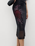 Organza Floral Midi Pencil Skirt