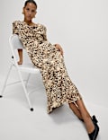 Animal Print Ruched Sleeve Midaxi Dress