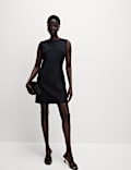 Round Neck Button Detail Mini Shift Dress