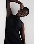 Round Neck Button Detail Mini Shift Dress