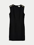Round Neck Button Detail Mini Shift Dress