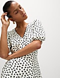 Printed V-Neck Puff Sleeve Midi Tea Dress