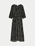 Printed Tie Front Midaxi Shirred Dress