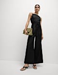 Linen Blend Square Neck Sleeveless Jumpsuit