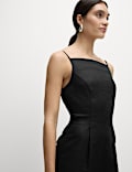 Linen Blend Square Neck Sleeveless Jumpsuit