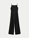 Linen Blend Square Neck Sleeveless Jumpsuit