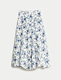 Pure Cotton Floral Midaxi Bubble Hem Skirt