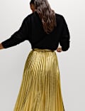 Metallic Gold Pleated Midi Skirt