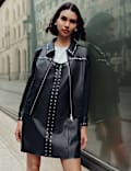 Faux Leather Embellished Mini Shift Dress