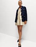 Gold Jacquard V-Neck Mini Shift Dress