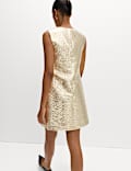 Gold Jacquard V-Neck Mini Shift Dress