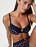 Soutien-gorge à armatures, bordures en dentelle et imprimé, bonnets emboîtants A à E