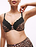 Printed Lace Trim Wired Full Cup Bra A-E