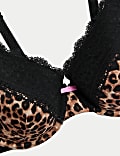 Printed Lace Trim Wired Full Cup Bra A-E