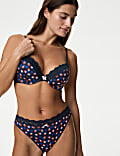 Printed Lace Trim Wired Plunge Bra A-E