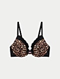 Printed Lace Trim Wired Plunge Bra A-E