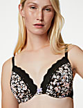 Printed Lace Trim Wired Plunge Bra A-E