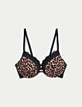 Printed Lace Trim Wired Push-Up Bra A-E