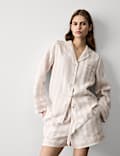 Pure Linen Striped Revere Shortie Set
