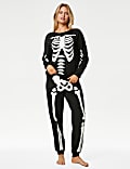 Puur katoenen damespyjama met skeletmotief