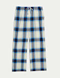 Cotton Blend Checked Wide Leg Pyjama Bottoms