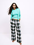Parte de abajo de pijama de pata ancha en mezcla de algodón a cuadros