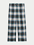 Cotton Blend Checked Wide Leg Pyjama Bottoms