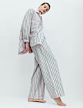 Poplin Striped Wide Leg Pyjama Bottoms