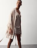 Satin Lace Trim Relaxed Fit Short Wrap