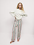 Cotton Rich Cosy Slogan Striped Pyjama Set
