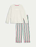 Cotton Rich Cosy Slogan Striped Pyjama Set